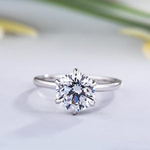 2CT Round Cut Solitaire Moissanite Engagement Ring, Dainty Solitaire Promise Ring