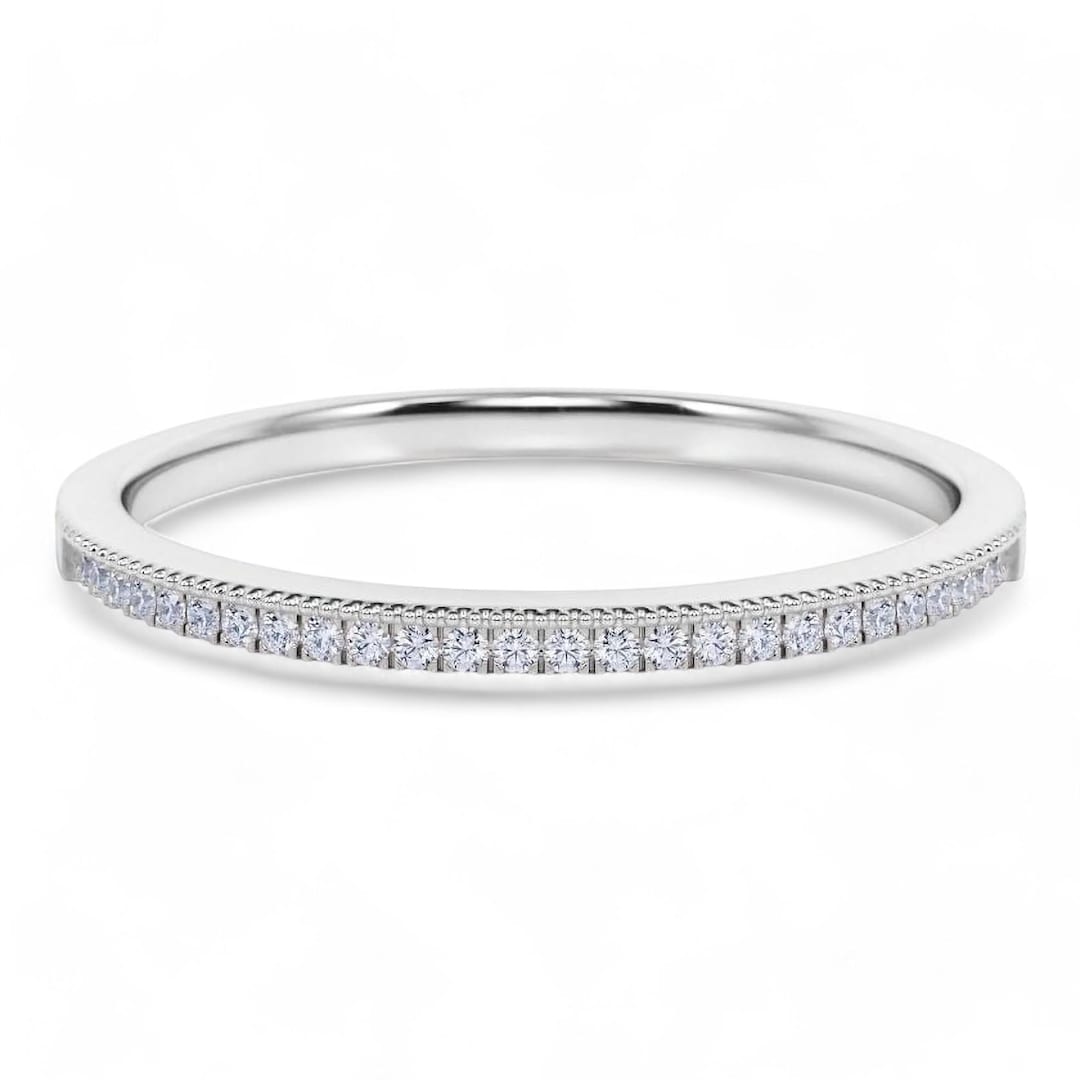 14k Solid Gold Full Eternity Band / Round Cut Moissanite Wedding Ring ...