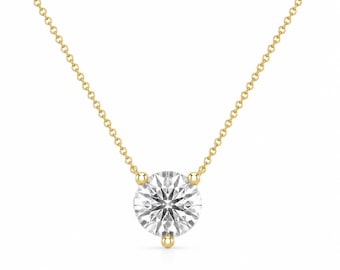 Round Cut Moissanite Solitaire Necklace | Dainty Everyday Necklace | Minimalist Bridal Jewelry | Anniversary Birthday Gift For her