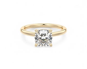 Cushion Cut Moissanite Solitaire Engagement Ring, 14K Gold Promise Ring, Minimalist Bridal Ring, Anniversary Gift For Women