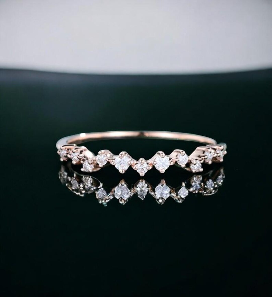 14k Solid Gold Half Eternity Band / Round Cut Moissanite Wedding Ring ...