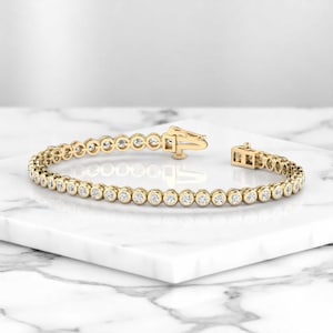 8.00Ct Round Diamond Tennis Bracelet for Women –Dainty Bezel Set Moissanite Bracelet –Solid Gold Elegant Jewelry– Anniversary, Birthday Gift