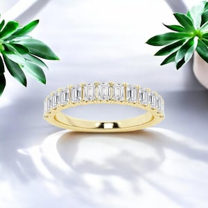 Baguette Eternity Ring, Diamond Eternity Ring, Half Eternity Baguette Moissanite Wedding Band, Anniversary Ring, Bridal Ring