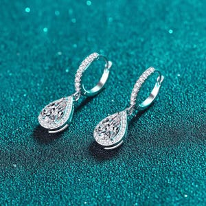 Teardrop Earrings, 2.160TCW Pear Cut Moissanite Diamond Dangle Drop Earrings, Yellow Gold Earrings, Screw Back Earrings, Wedding Earrings