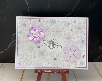 Handmade Mother's Day Card – 3D Metallic Floral Greeting for Mom, Elegant Purple Flower Design
