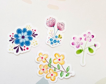 Clear Floral Stickers Set, Water Bottle, Laptop Decal, Vinyl Die-Cut