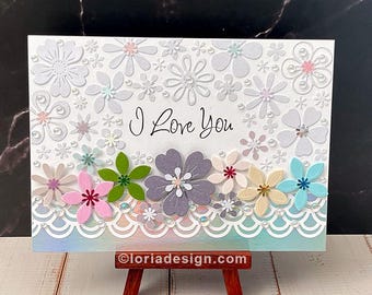 Mother's Day Card, Handmade - Luxury "I Love You" Iridescent 3D Floral Card