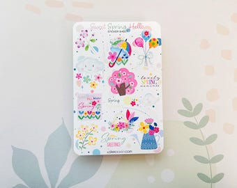 Sweet Spring Hello Sticker Sheet, Floral Planner, Spring Blossom, Stationery for Journaling, Scrapbooking, kawaii