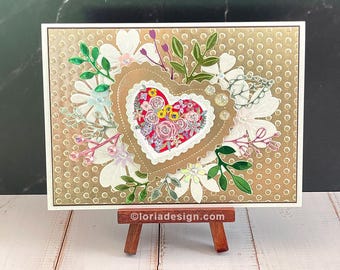 Mother's Day Card, Handmade - Embossed Gold Foil Heart Card