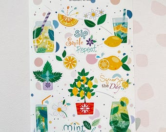 Citrus Days Sticker Sheet – Lemon Mint Summer Beverage Journaling Decals