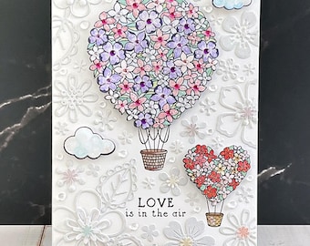 Wedding Handmade Greeting Card - Love Is in the Air – Hand-Punched Floral Art, Rhinestone Romantic Gift