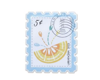 Retro Citrus Stamp Sticker – Fruit Postage Style Vinyl Sticker for Journals, Laptops, Water Bottles