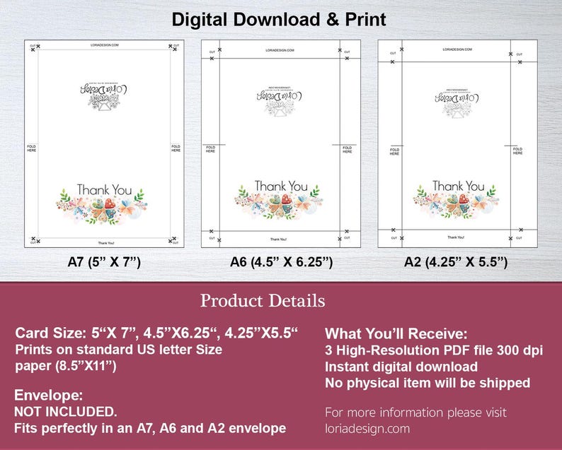 Thank You Card - Digital Download - Printable Thank You Card - Greeting ...