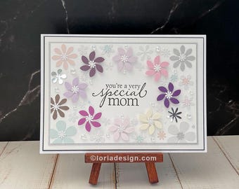 Handmade Mother's Day Card – 3D Floral Wreath, Crystal Accents, Special Mom