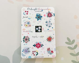 Midnight Botanicals Sticker Sheet – Floral Journal, Planner, Scrapbook Stickers
