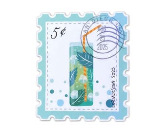 Refreshing Lemon Mint Stamp Sticker - Postage Style Vinyl Sticker for Journals, Laptops, Water Bottles