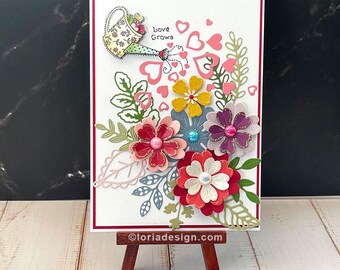 Anniversary Handmade Greeting Card - 3D Floral Card, Valentine Gift