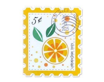 Orange Citrus Stamp Sticker - Vinyl Sticker for Journals, Laptops, Water Bottles