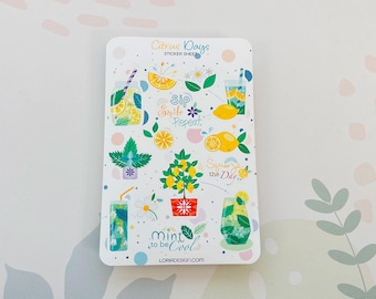 Citrus Days Sticker Sheet – Lemon Mint Summer Beverage Journaling Decals
