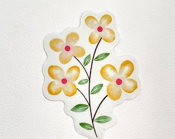 Clear Yellow Flower Branch Die Cut Sticker | Minimal Spring Botanical Planner Sticker