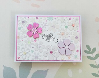 Handmade Mother's Day Card – 3D Metallic Floral Greeting for Mom, Elegant Purple Flower Design