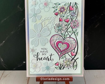 Anniversary Handmade Greeting Card - "You Have My Heart" 3D Floral Card
