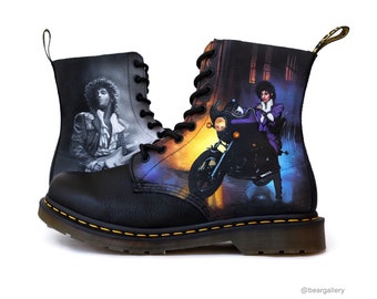 Custom Painted Doc Martens Boots - Hand Painted Portrait Doc Martens - Album Art Doc Martens - Custom Musician Portrait Doc Martens
