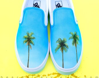 Custom Painted Palm Tree Vans Shoes - Hand Painted Palm Trees - Palm Tree Shoes - Custom Beach Shoes