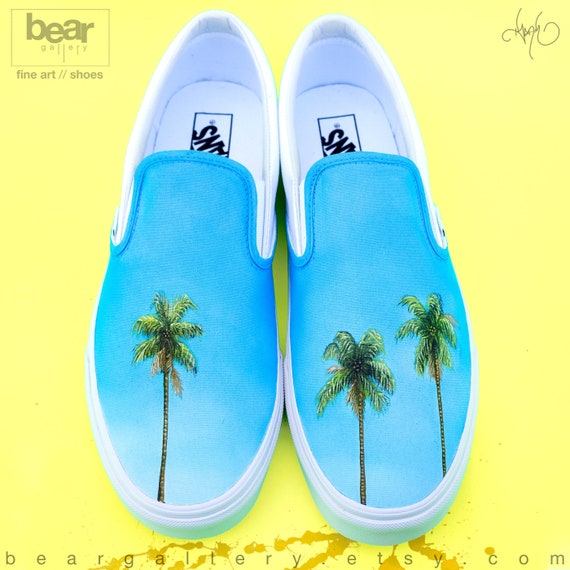 vans palm tree slip ons