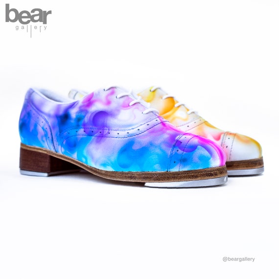 Custom Hand Painted Tap Dance Shoes Rainbow Smoke Tap Dance Etsy