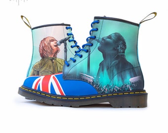 Custom Painted Doc Martens Boots - Hand Painted Doc Martens - Musician Portraits - Custom Portrait Doc Martens
