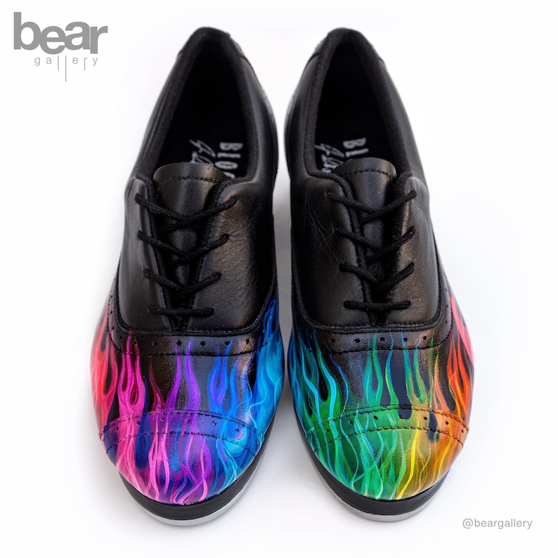 Custom Hand Painted Tap Dance Shoes Rainbow Flame Tap Dance Etsy