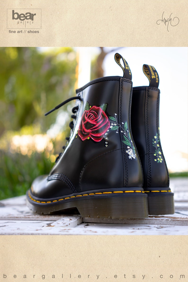 Custom Hand Painted Doc Martens Floral Rose Boots Flowers Etsy