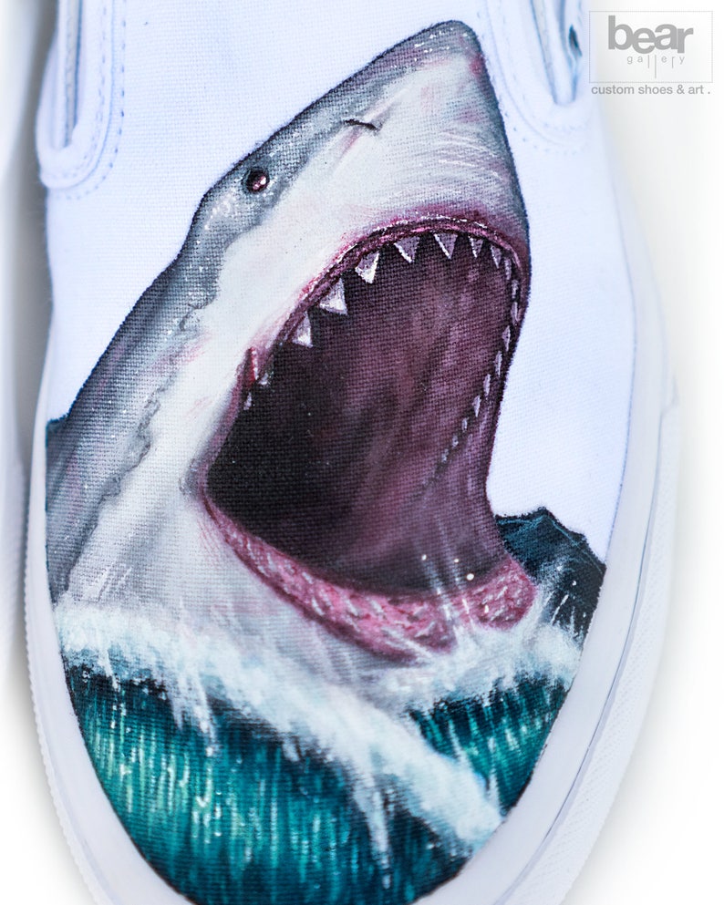 Custom Painted Great White Shark Vans Shoes Hand Painted | Etsy