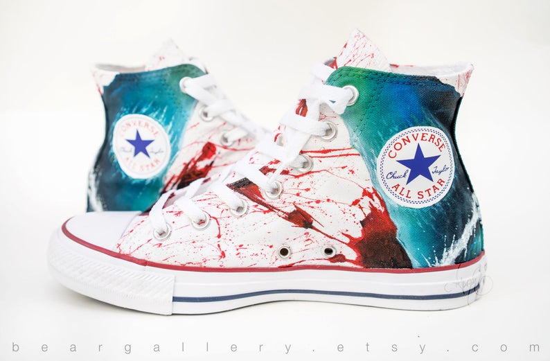 Custom Painted Shark Converse Shoes Hand Painted Custom Etsy
