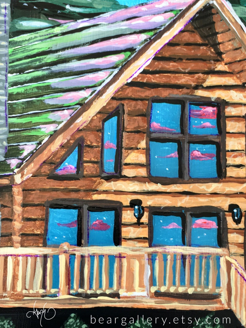 Custom Hand Painted Acoustic Guitar Forest Log Cabin Scenery Etsy