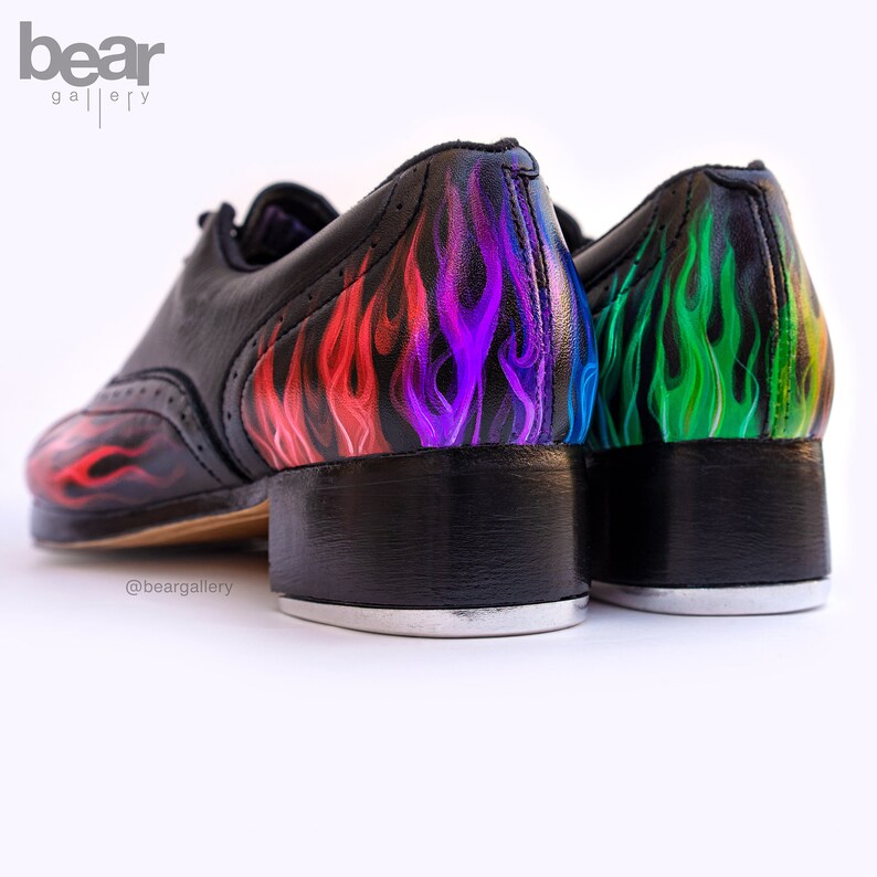 Custom Hand Painted Tap Dance Shoes Rainbow Flame Tap Dance Etsy