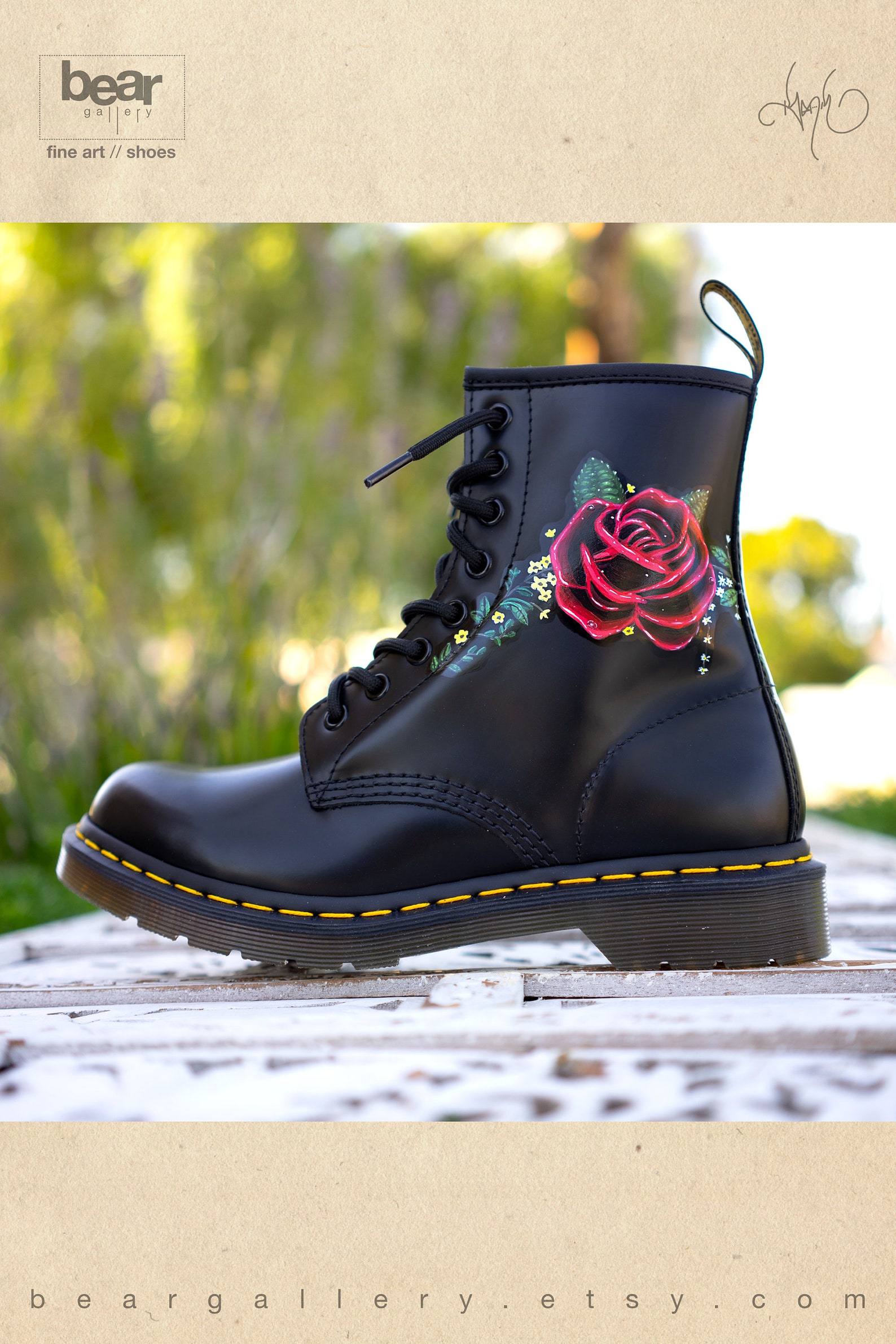 Custom Hand Painted Doc Martens Floral Rose Boots Flowers Etsy