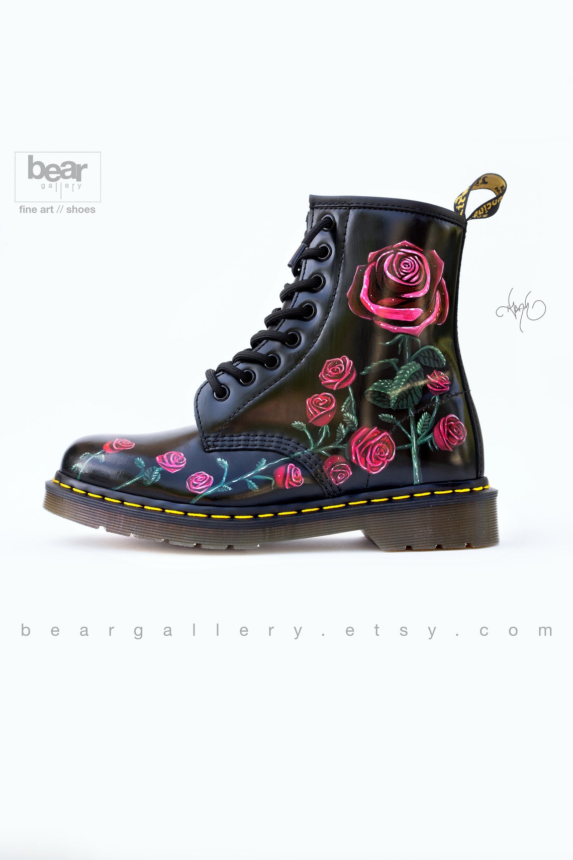 Custom Painted Rose Doc Martens Boots Hand Painted Flowers Etsy