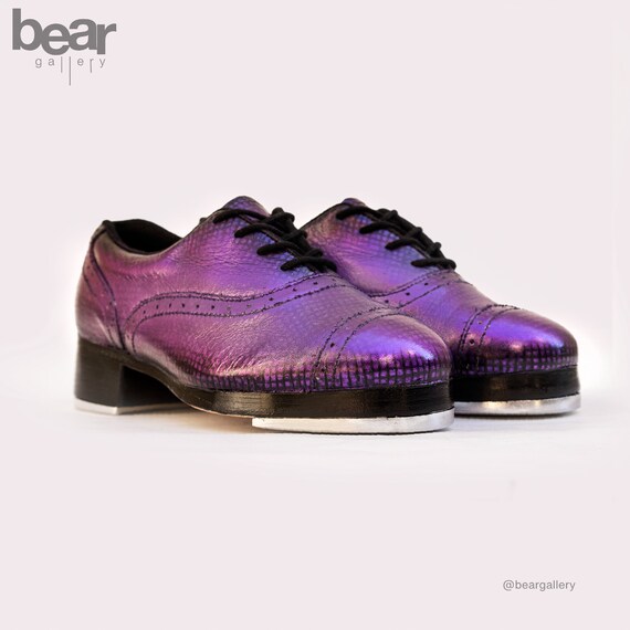 Custom Shiny Lace Pearlescent Purple Tap Dance Shoes Hand Etsy