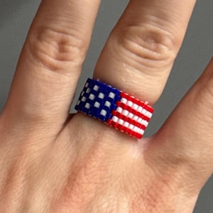 Beaded American Flag Ring: Patriotic USA Jewelry