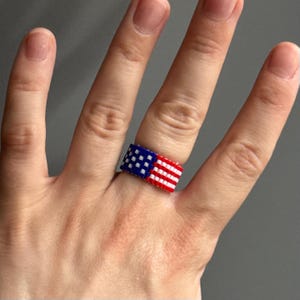 Beaded American Flag Ring: Patriotic USA Jewelry