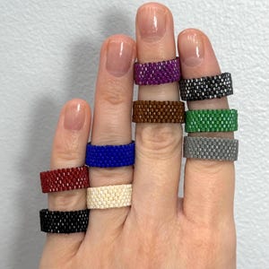 Beaded Ring - Handmade Rings: MIYUKI metallic, brown, black, blue, green, gray, cream, burgundy