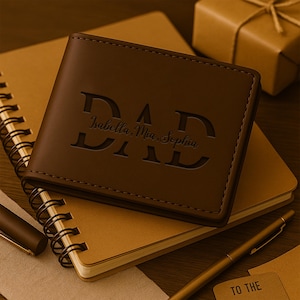 Cartera para papá con nombre de niño, cartera de cuero personalizada para papá, regalo para el Día del Padre, cartera personalizada para hombre, regalo para él