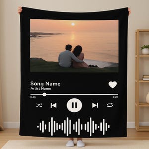 Custom Song Blanket with Photo, Personalized Song Blanket, Favourite Song Gifts, Blanket With Picture, Wedding Gift for Couple,Photo Blanket