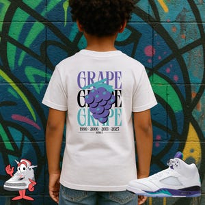 Dziecięca koszulka do Air Jordan Retro 5 Grape Sneaker Match Tee 90s T Shirt Nike Powrót do szkoły Streetwear Odzież Szkoła podstawowa Młodzież