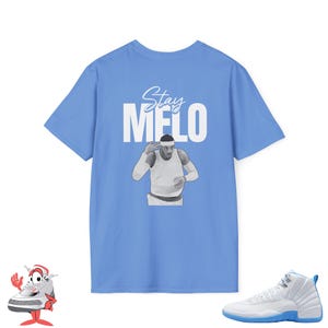 Matching Shirt For Air Jordan Retro 12 Melo White University Blue Sneaker Match Tee Carolina XII Nuggets Sneakerhead Fashion Unisex T-Shirt