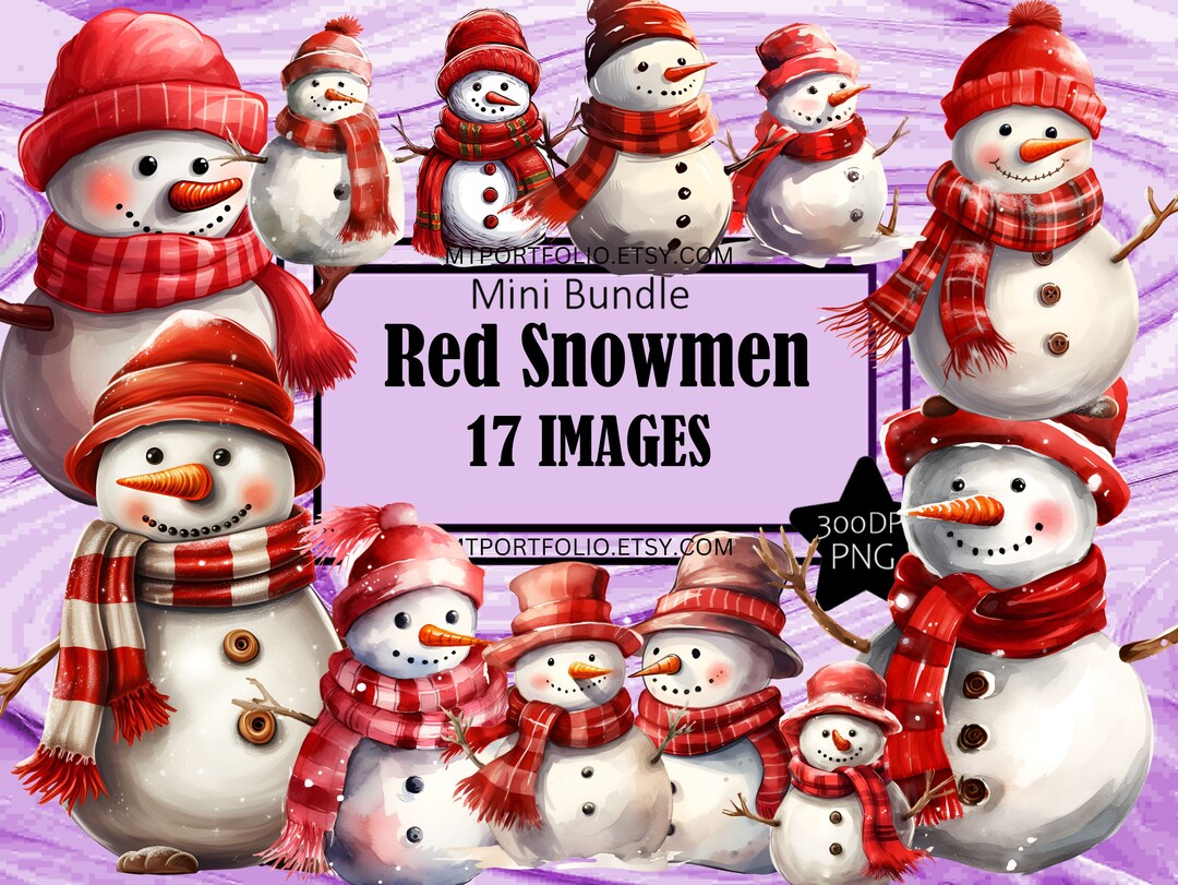 Snowmen in Red Scarf Hat Watercolor Winter PNG Art Clipart Graphics ...