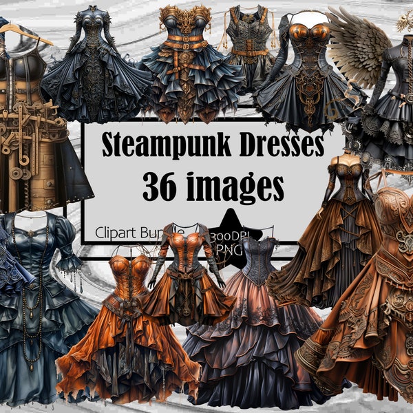 Vintage Dress Clipart SteamPunk Dress Leather Dress PNG Graphics Transparent Commercial Use Digital Download Sublimation Junk Journal PNG
