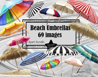 Beach Umbrella Clipart PNG Graphic Sun Umbrella Transparent Vacation Commercial Digital Download Sublimation Beach Junk Journal